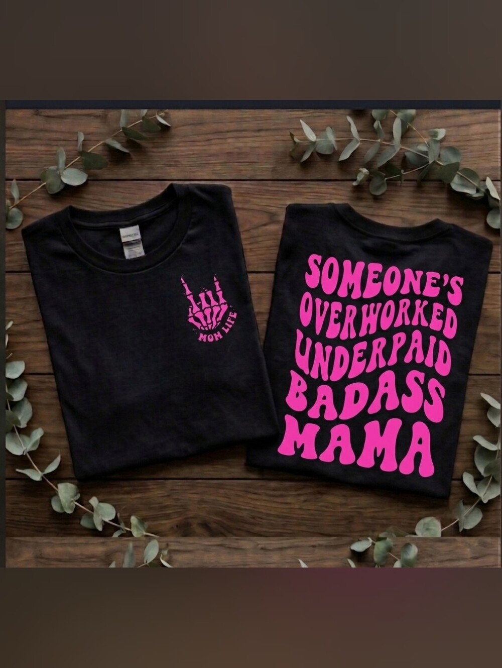 Mama Short Sleeve Shirt Someones Overworked Mama Mom humor cute Pink